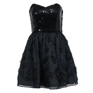 Betsey Johnson Sequin Strapless Mini Dress Party Tulle Appliqué Cocktail